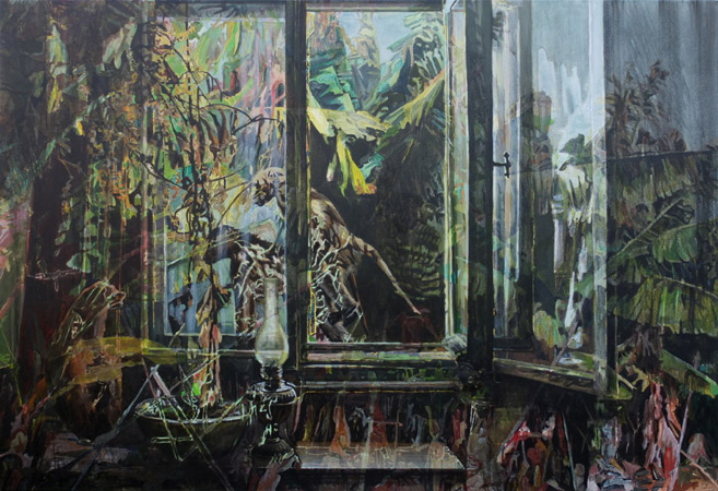 Okno VIII, Na okraji pralesa, 2014, akryl na plátně, 150×220cm